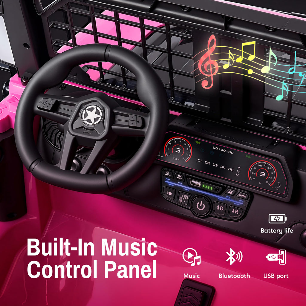 24V 2 Seater Ride On Car with Remote Control, 3 Speed Settings, All-Terrain Tires, LED Lights & Bluetooth Music, Up to 132 lbs, Pink E300985