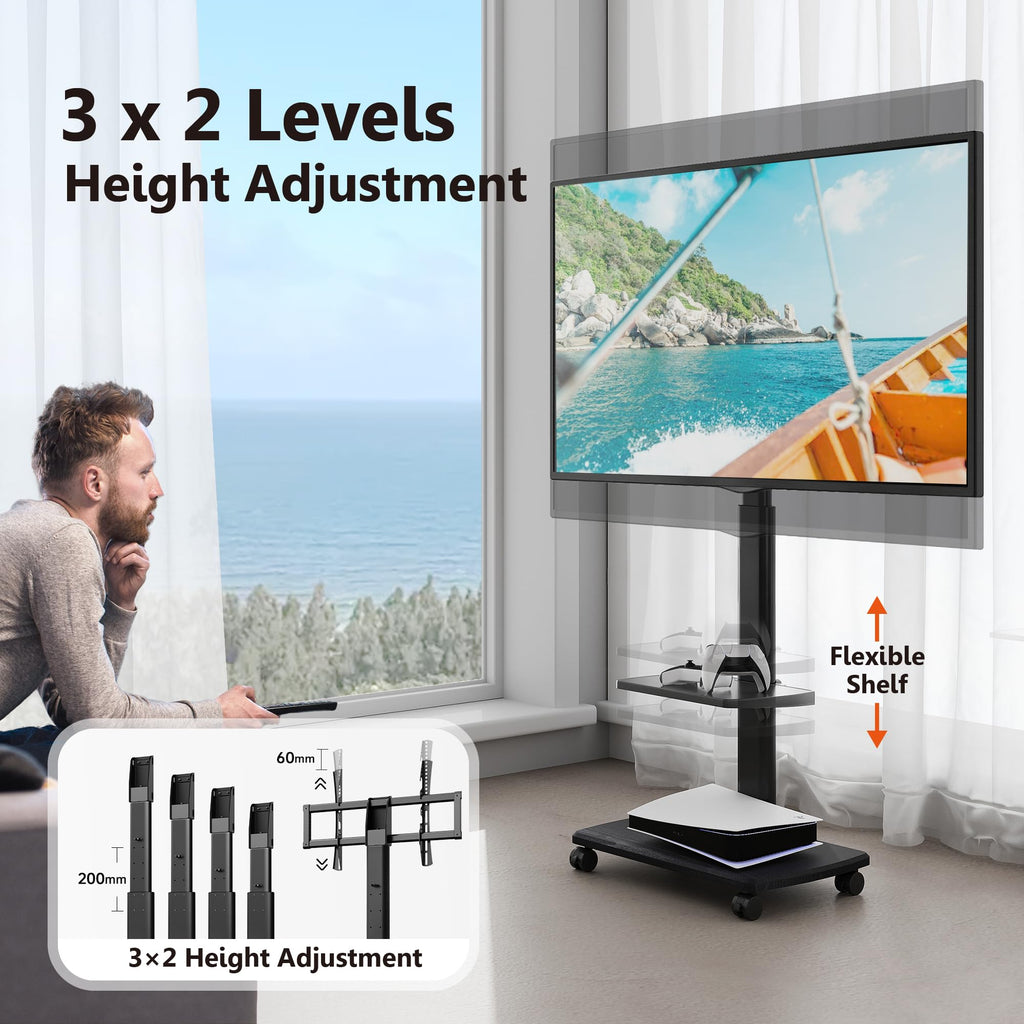 Black Rolling TV Stand for 32-75 Inch TVs M886