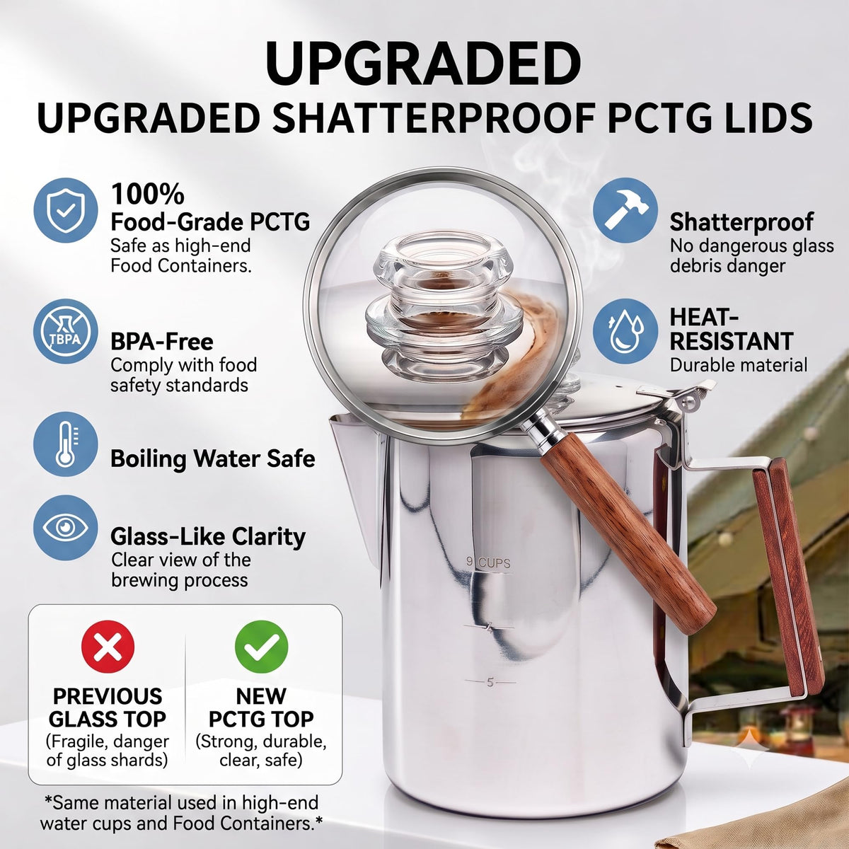 Stainless Steel 9 Cup Camping Coffee Percolator V622