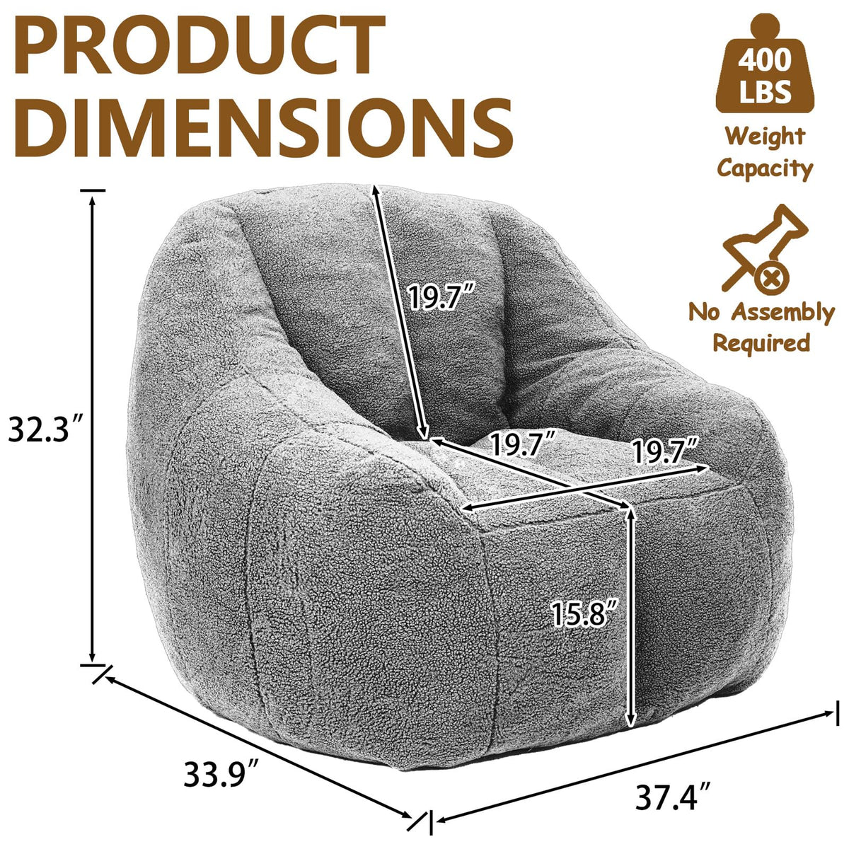 Faux Fur Oversized Bean Bag Chairs with Filler X18187