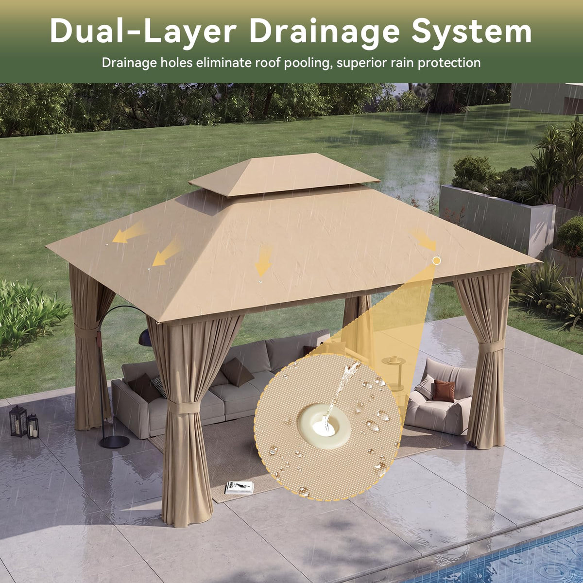 12'x10' Beige Metal Gazebo T656