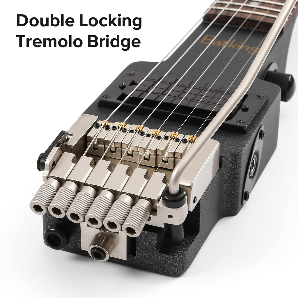 Travel Electric Guitar Headless 6 String One-piece Canada Maple Neck Double Locking Tremolo Bridge with Gigbag E469315
