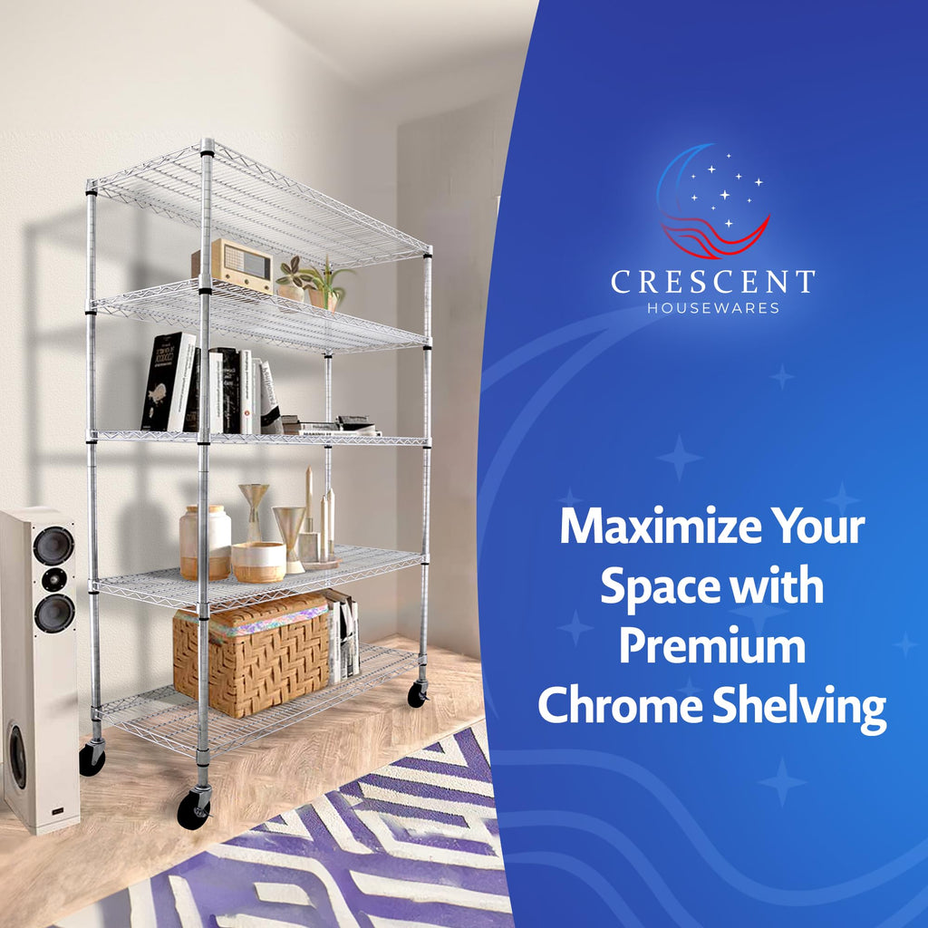 Heavy Duty 5-Tier Chrome Wire Shelving Rack with Casters G2924
