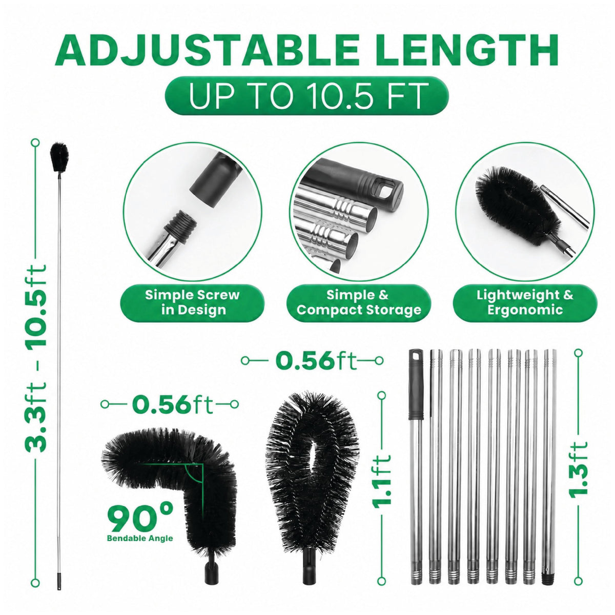 10.5 ft Adjustable Gutter Cleaning Tools with Pole N744