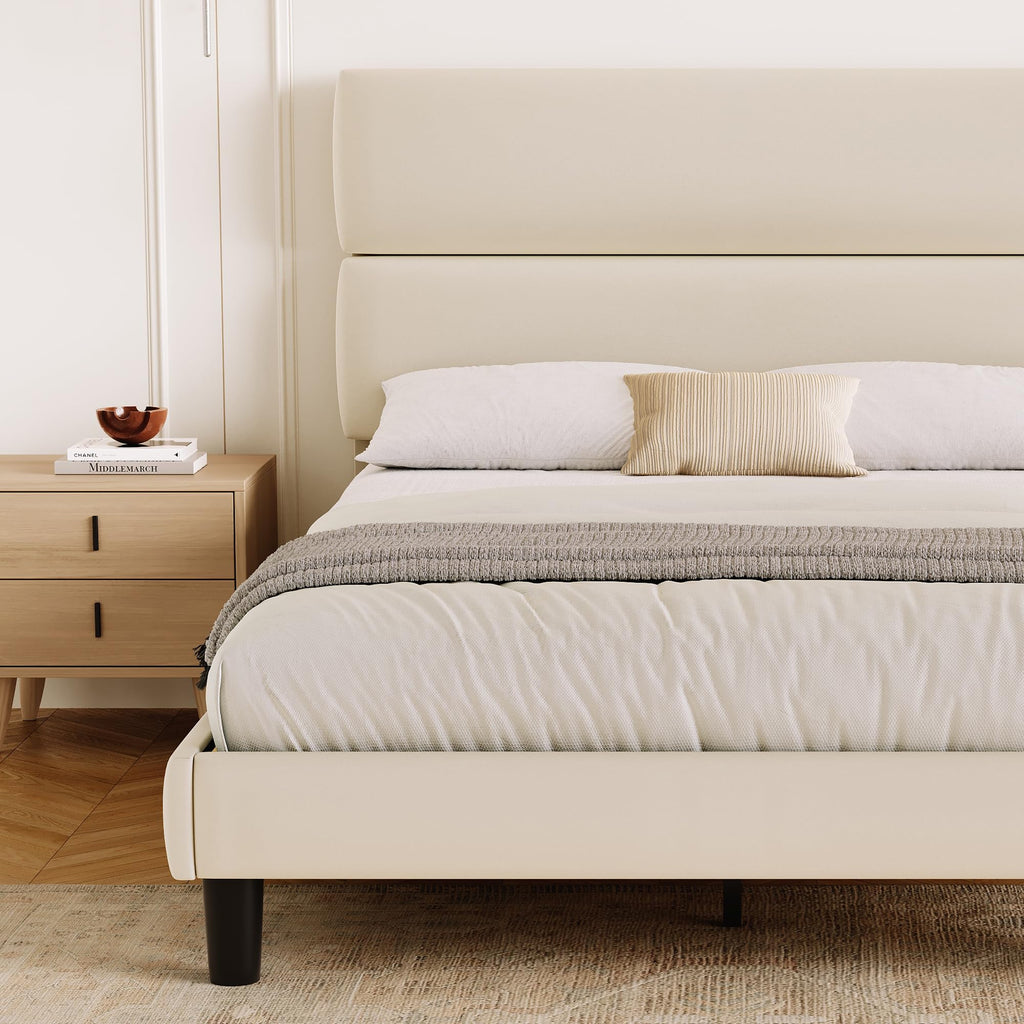 Queen Size Velvet Upholstered Platform Bed Frame X657574
