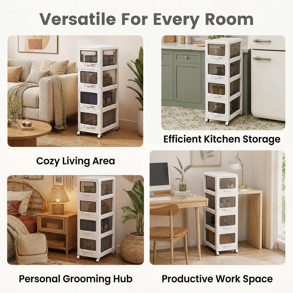 4 Tier Plastic Storage Organizer with Lockable Wheels U211763
