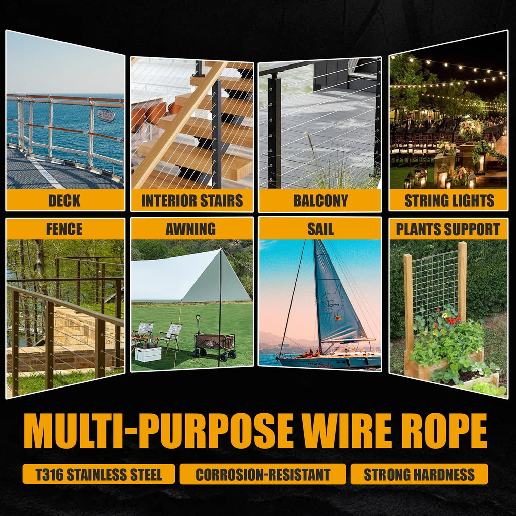 1/8" Black T316 Stainless Steel Cable Railing 600 FT 7x7 Wire Rope R256