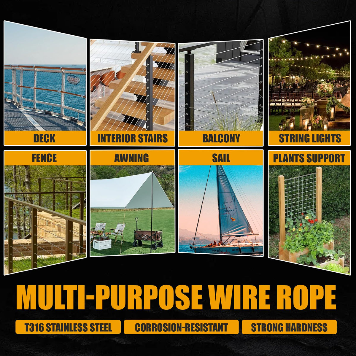 1/8" Black T316 Stainless Steel Cable Railing 600 FT 7x7 Wire Rope R256