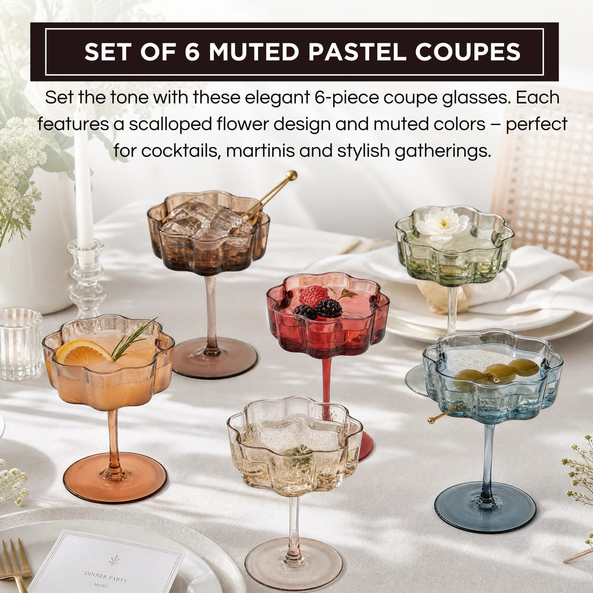 Scalloped Glass Coupes 7oz 6 Set C2695