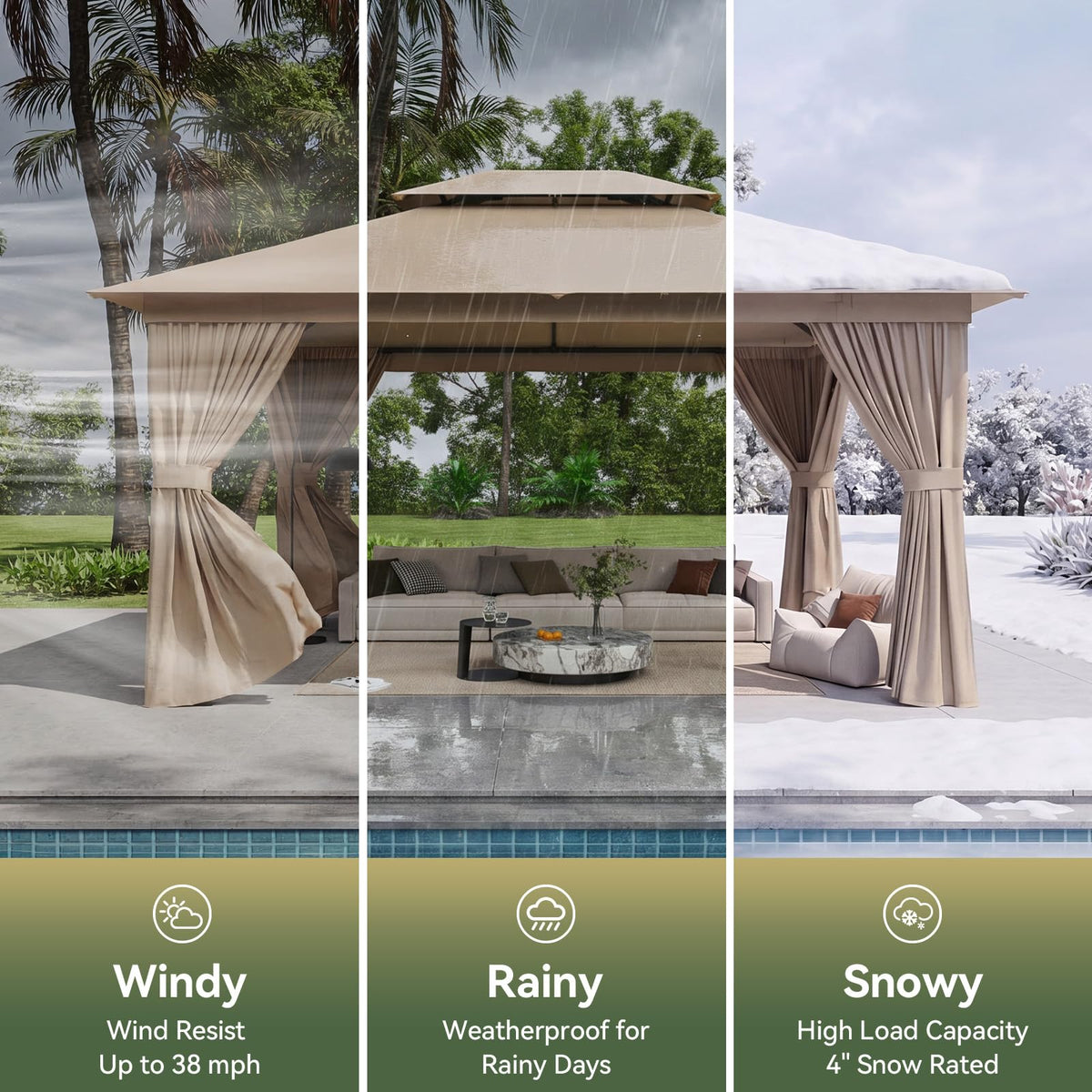 12'x10' Beige Metal Gazebo T656