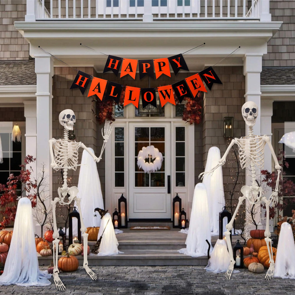 Life Size Poseable Plastic Skeleton with Banner K46741