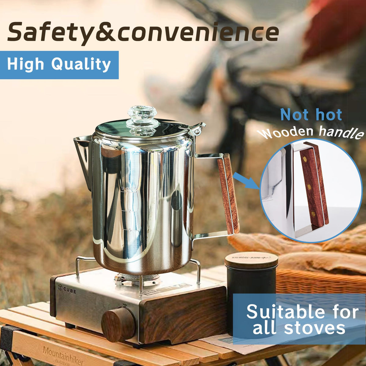 Stainless Steel 9 Cup Camping Coffee Percolator V622