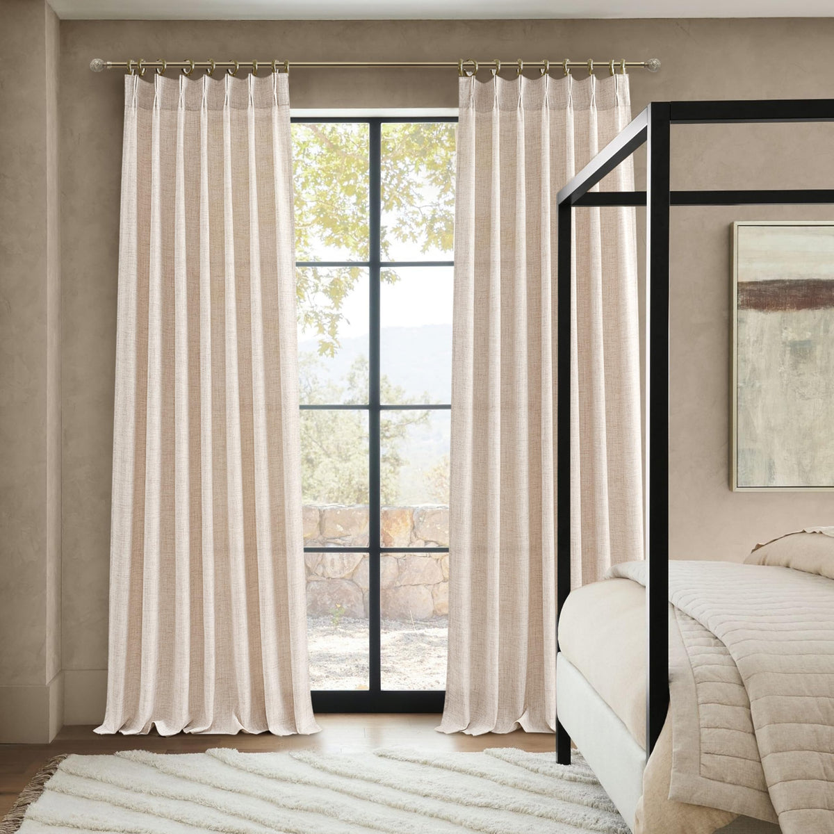 Light Filtering Semi Sheer Linen Curtains 96 Inches 2 Panels Set Z6326