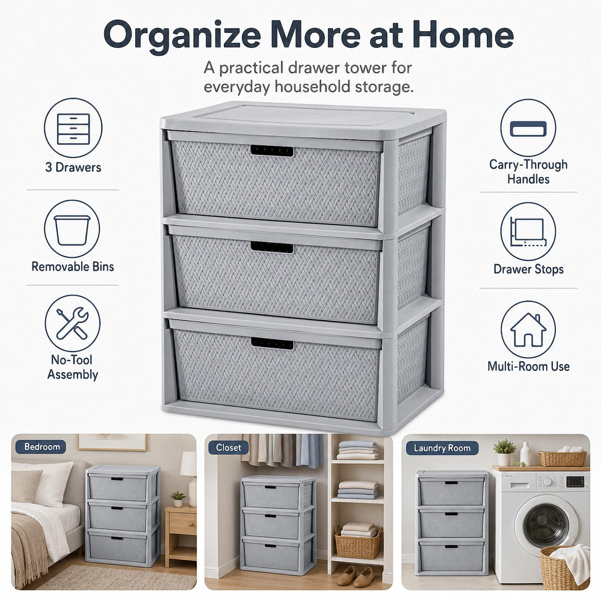 3 Drawer Plastic Storage Organizer Z984713