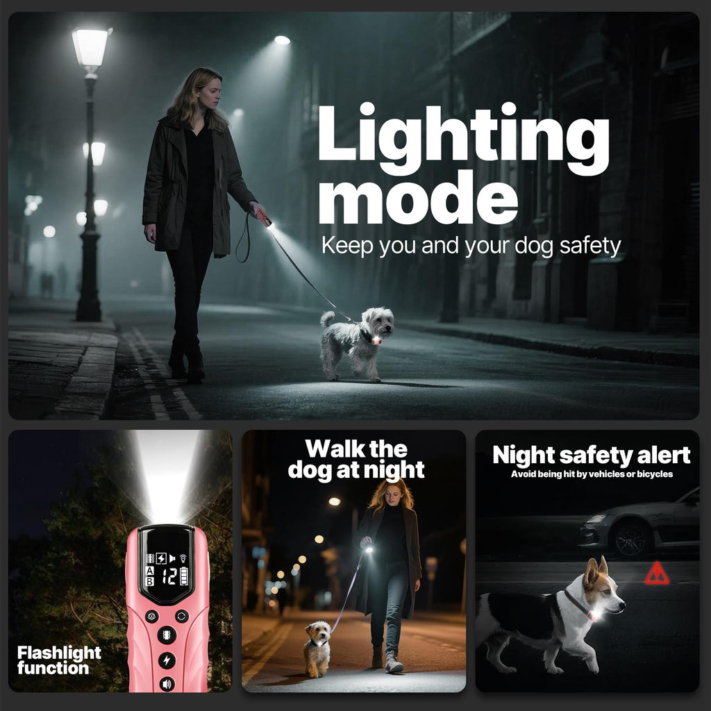 Small Dog Training Collar with Remote, Waterproof Rechargeable, Pink Q454