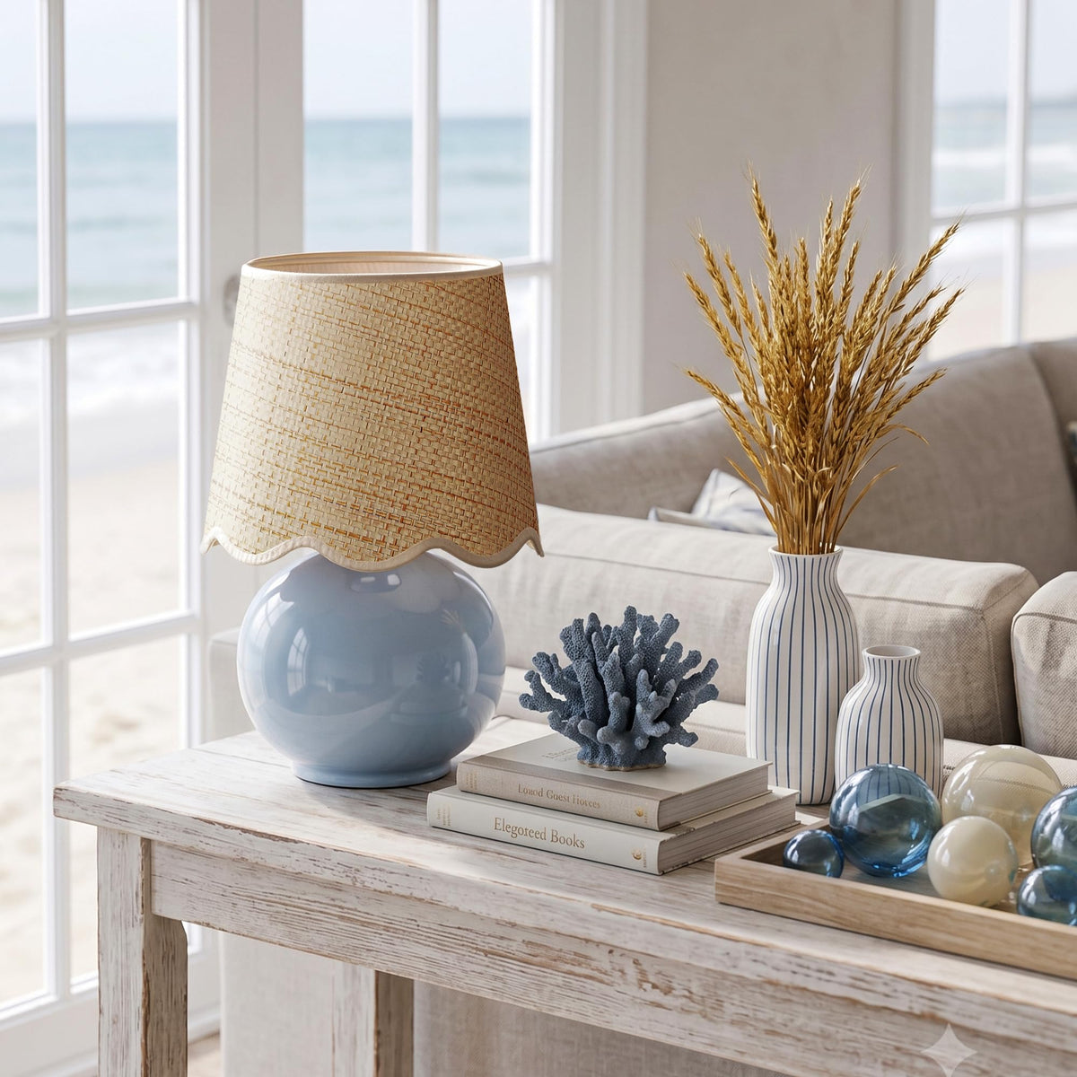 Small Ceramic Table Lamp with Rattan Woven Shade K607