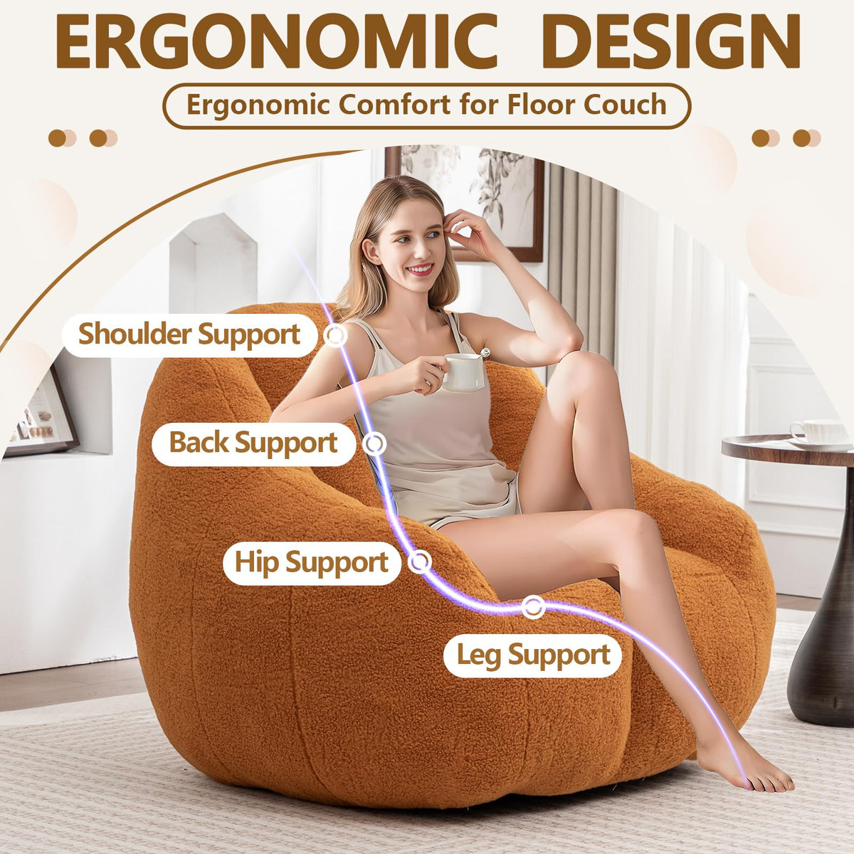 Faux Fur Oversized Bean Bag Chairs with Filler X18187