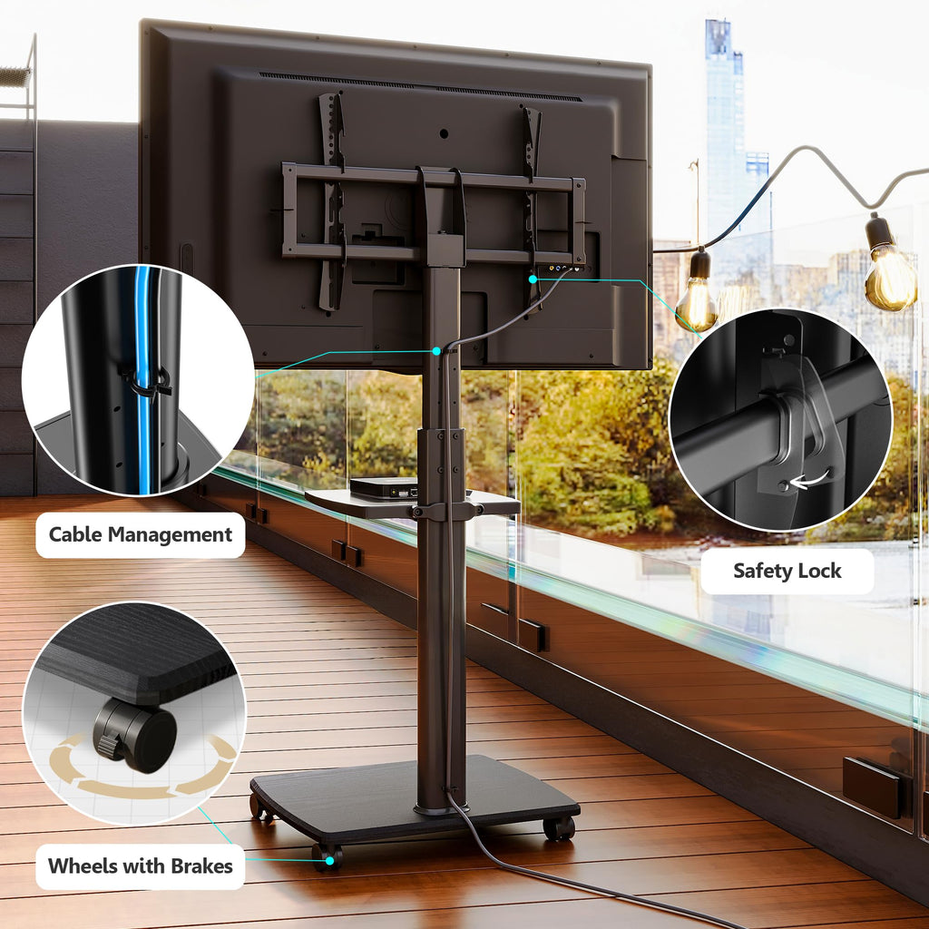 Black Rolling TV Stand for 32-75 Inch TVs M886