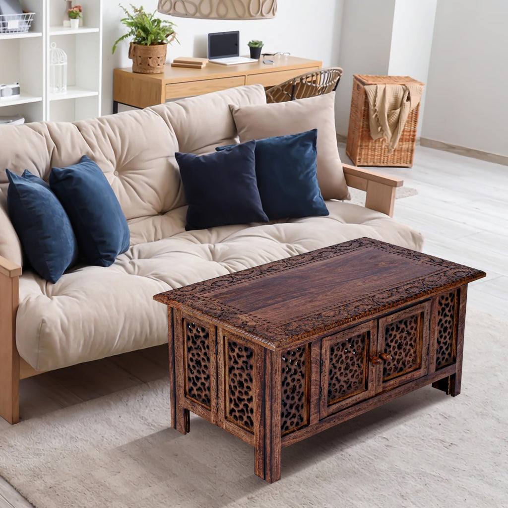 Hand-Carved Mango Wood Coffee Table K29393