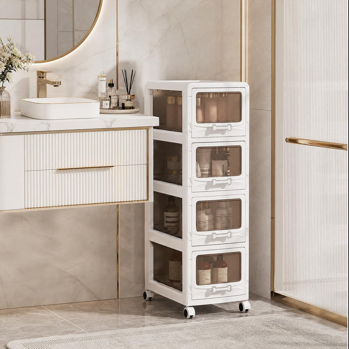 4 Tier Plastic Storage Organizer with Lockable Wheels U211763