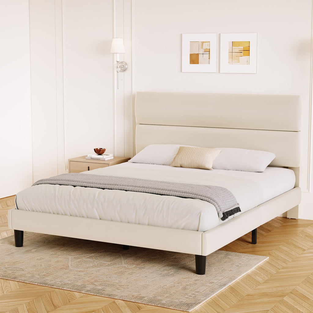 Queen Size Velvet Upholstered Platform Bed Frame X657574
