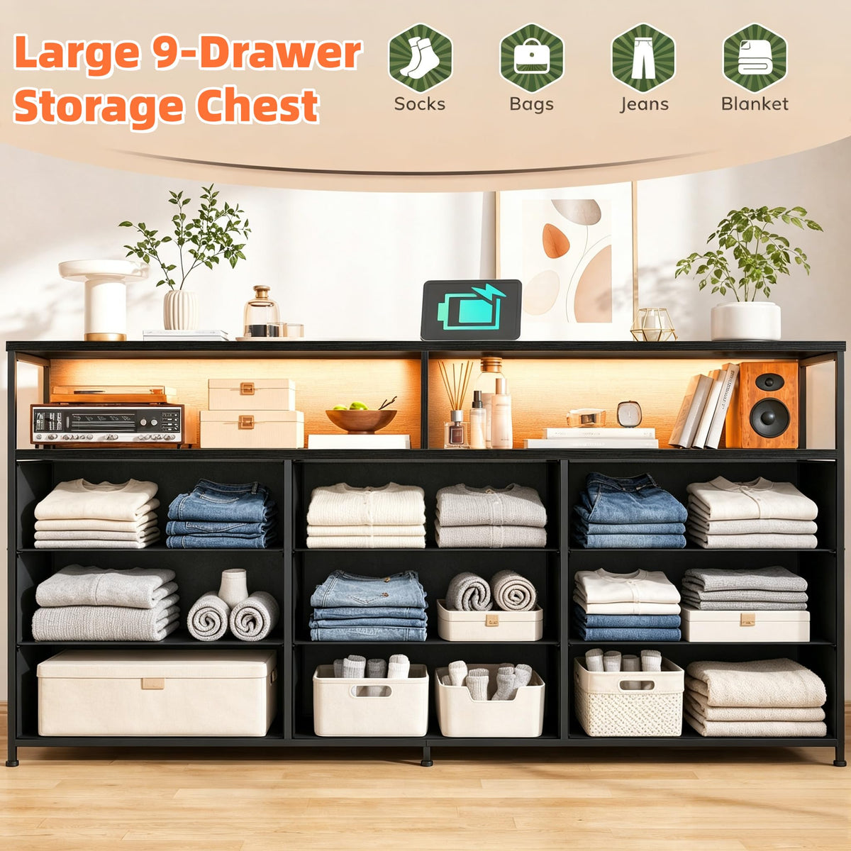 Black 9 Drawer Dresser M381399