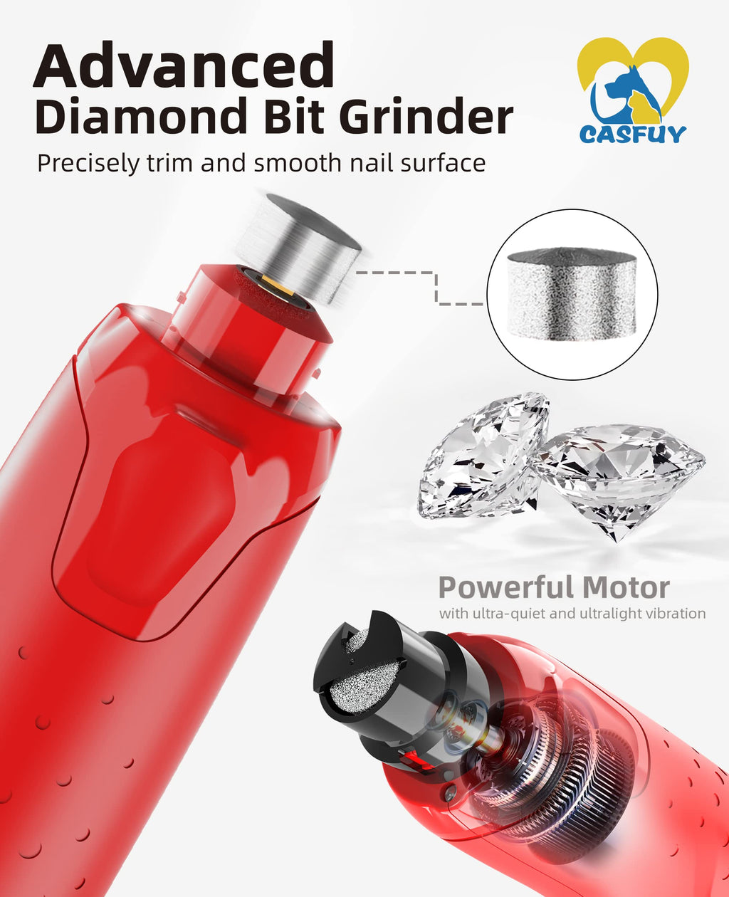Quiet 6-Speed Rechargeable Electric Dog Nail Grinder with 2 LED Lights O89287