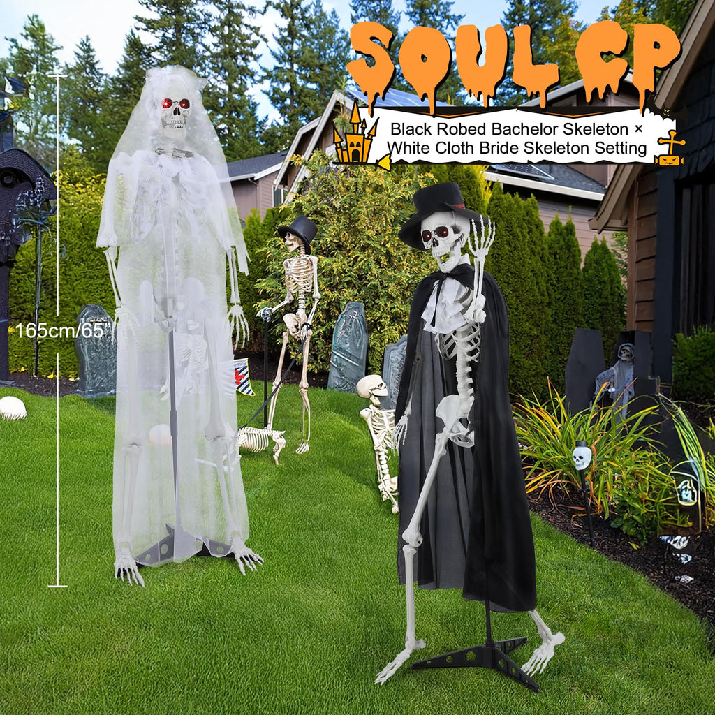 2 Pack Life Size Skeleton Bride and Groom with LED Glowing Eyes and Movable Joints K843085