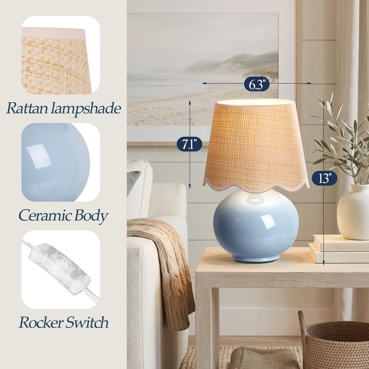 Small Ceramic Table Lamp with Rattan Woven Shade K607