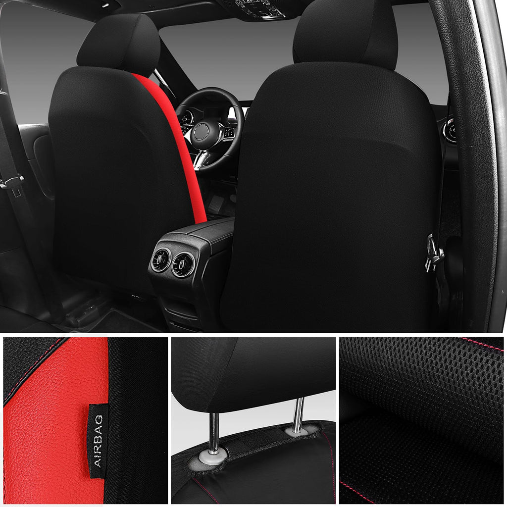 Universal Leather Car Seat Covers Full Set Black Red K65174