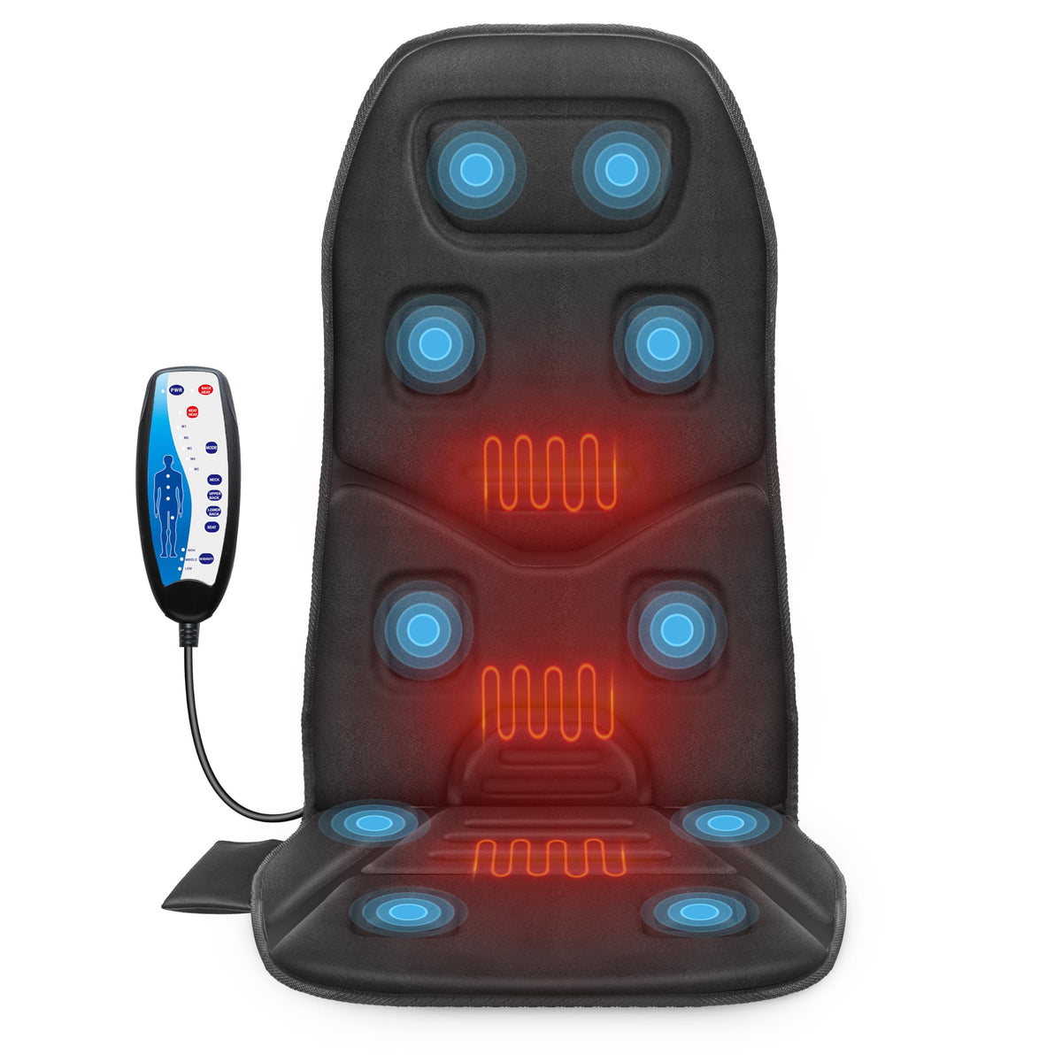 Graphene Heated Full Back Massage Seat Cushion J93975