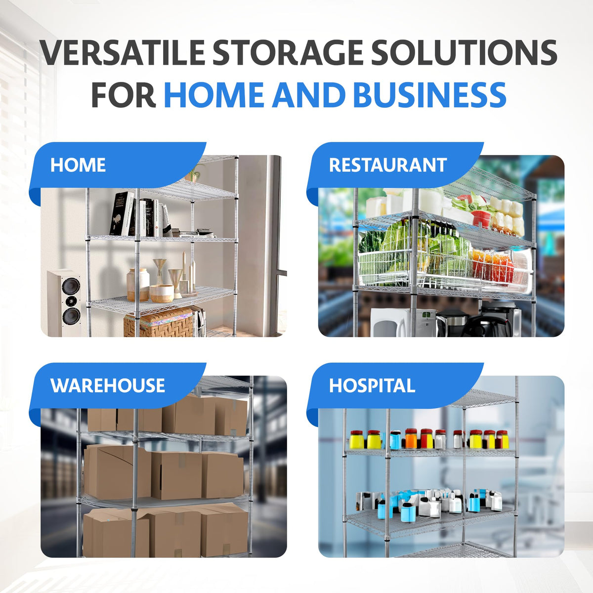Heavy Duty 5-Tier Chrome Wire Shelving Rack with Casters G2924
