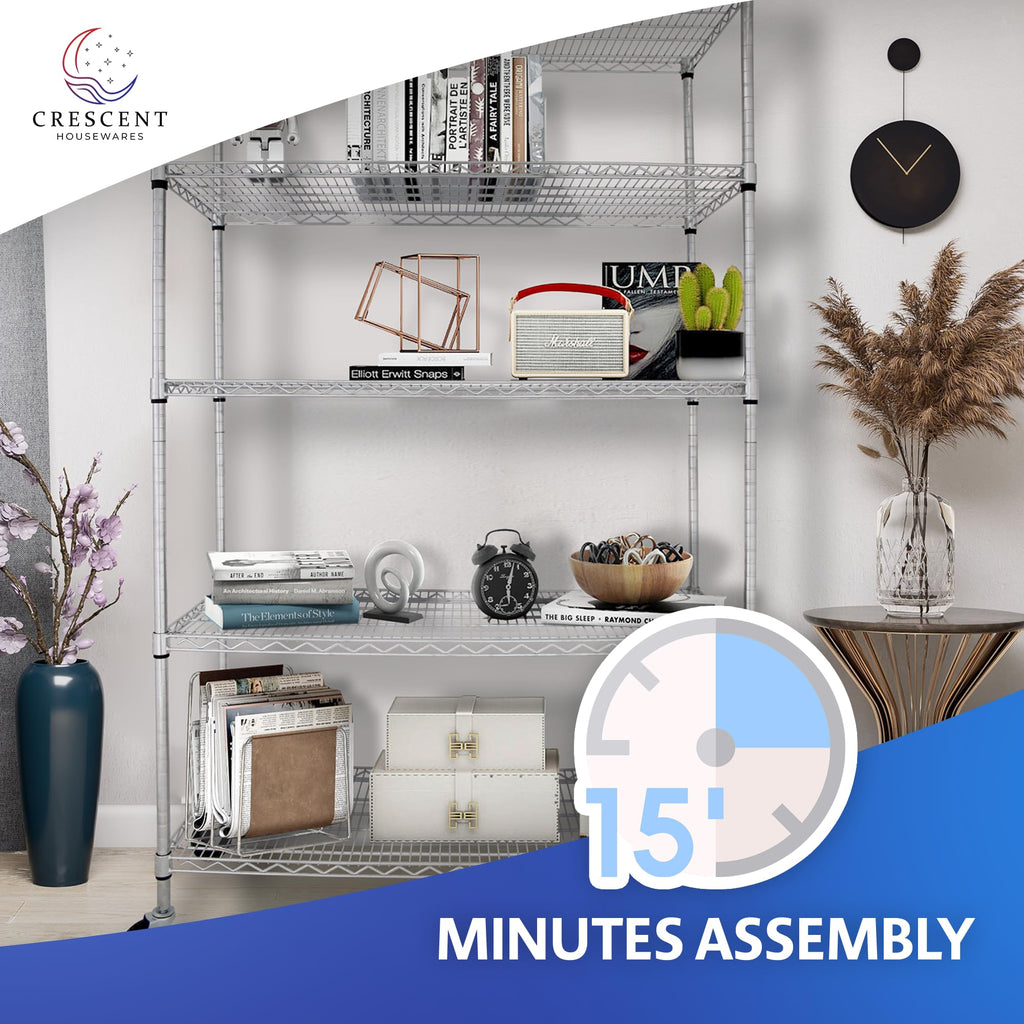 Heavy Duty 5-Tier Chrome Wire Shelving Rack with Casters G2924