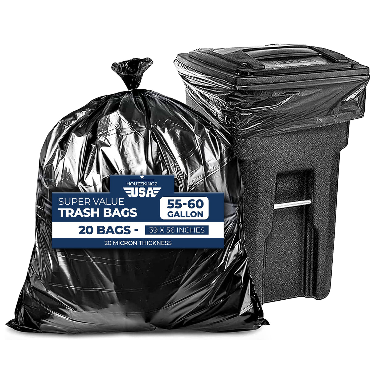 55 Gallon 20 Black Heavy Duty Trash Bags H96399