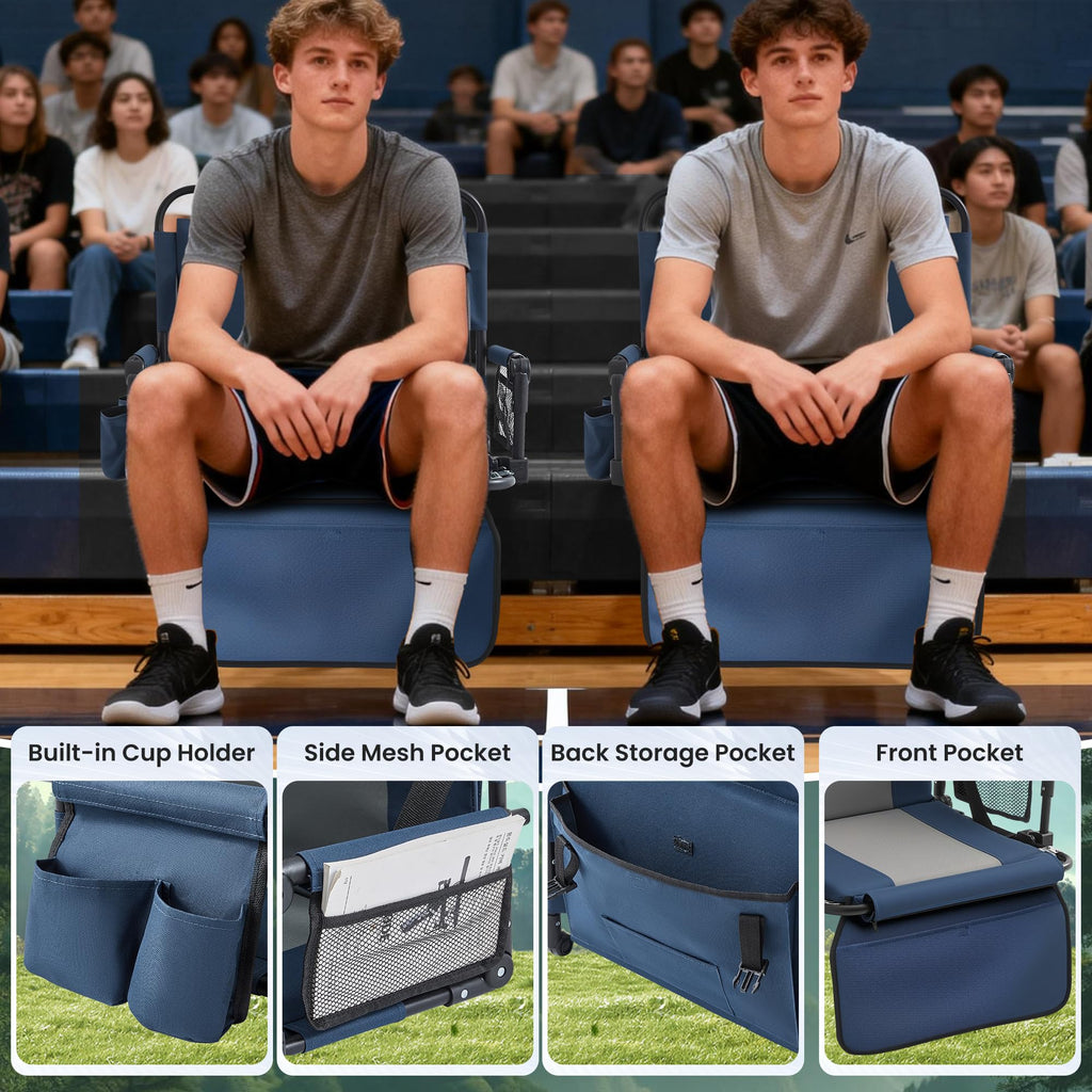 Portable Foldable Bleacher Chair with Cup Holders Blue H658
