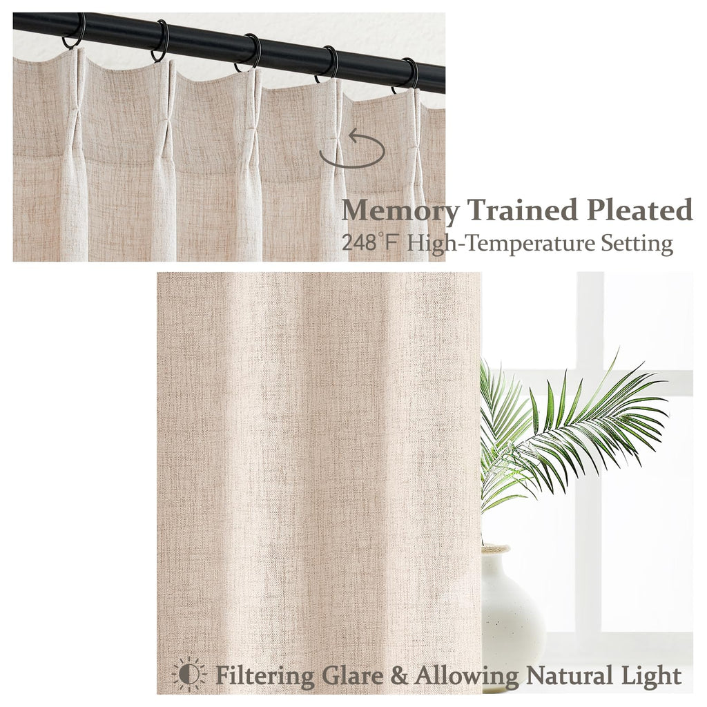 Light Filtering Semi Sheer Linen Curtains 96 Inches 2 Panels Set Z6326