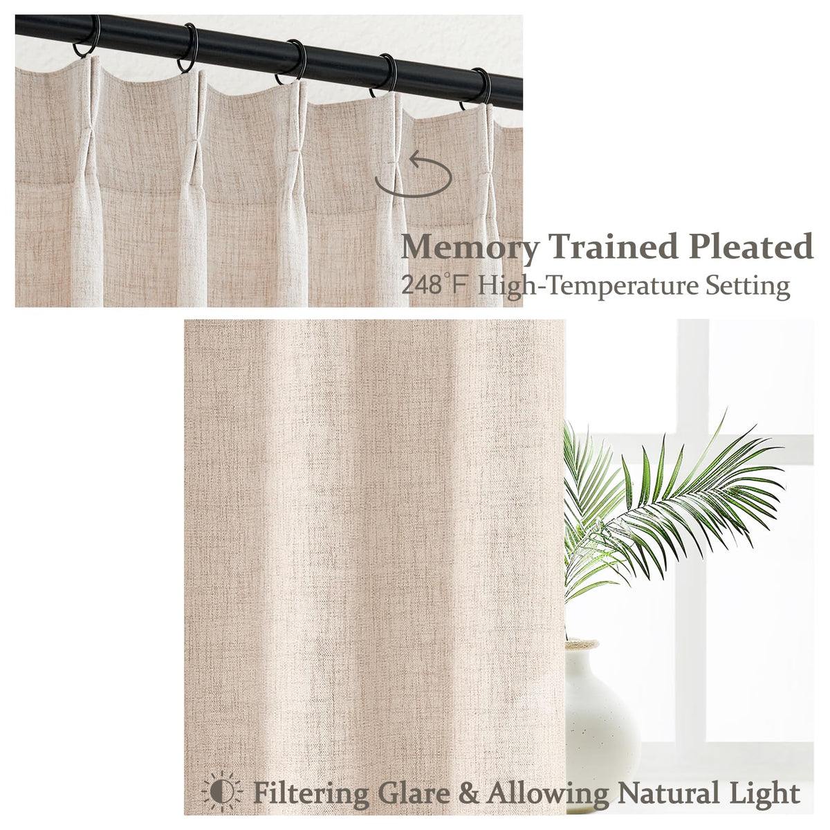 Light Filtering Semi Sheer Linen Curtains 96 Inches 2 Panels Set Z6326