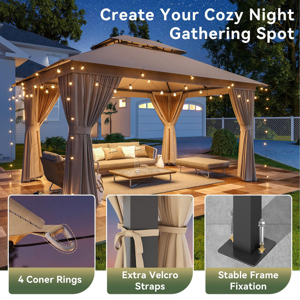 12'x10' Beige Metal Gazebo T656