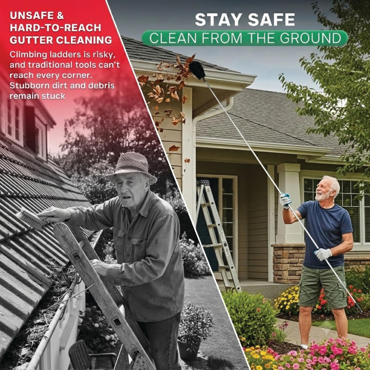 10.5 ft Adjustable Gutter Cleaning Tools with Pole N744