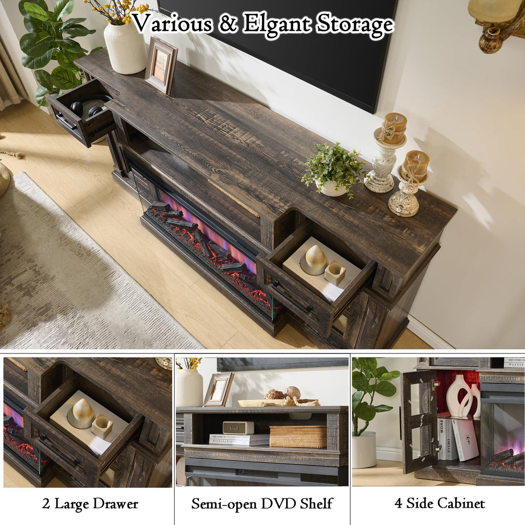 Dark Rustic Oak Fireplace TV Stand with 36 Inch Electric Fireplace X793