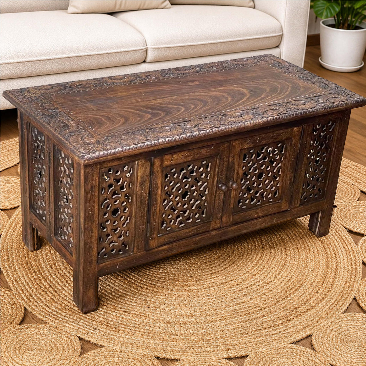 Hand-Carved Mango Wood Coffee Table K29393