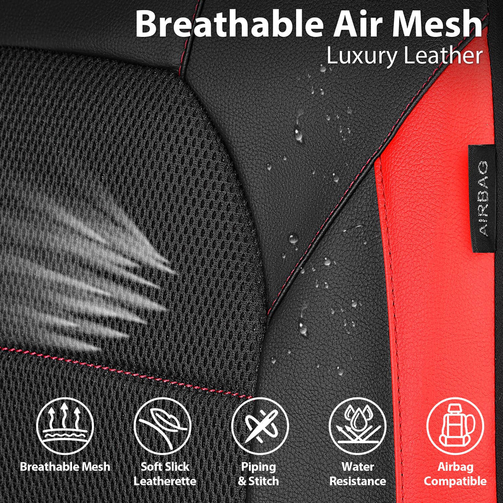 Universal Leather Car Seat Covers Full Set Black Red K65174