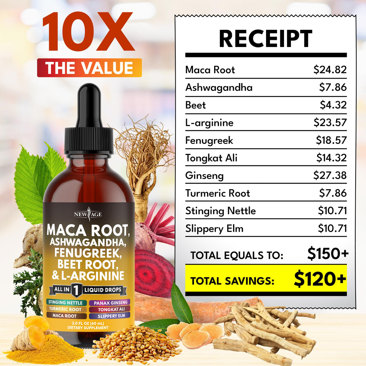 Organic Maca Root Liquid Drops with Ashwagandha 8oz M49680