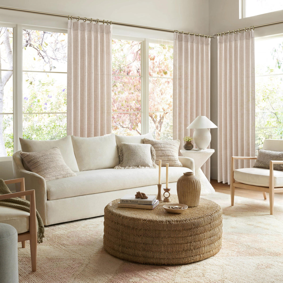 Light Filtering Semi Sheer Linen Curtains 96 Inches 2 Panels Set Z6326