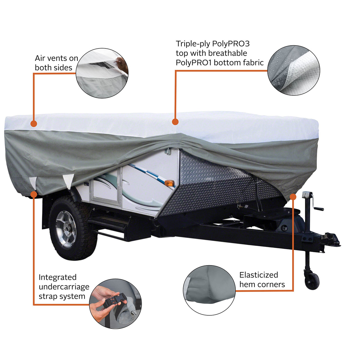 Folding Camping Trailer Cover, Fits 14'-16'L T573