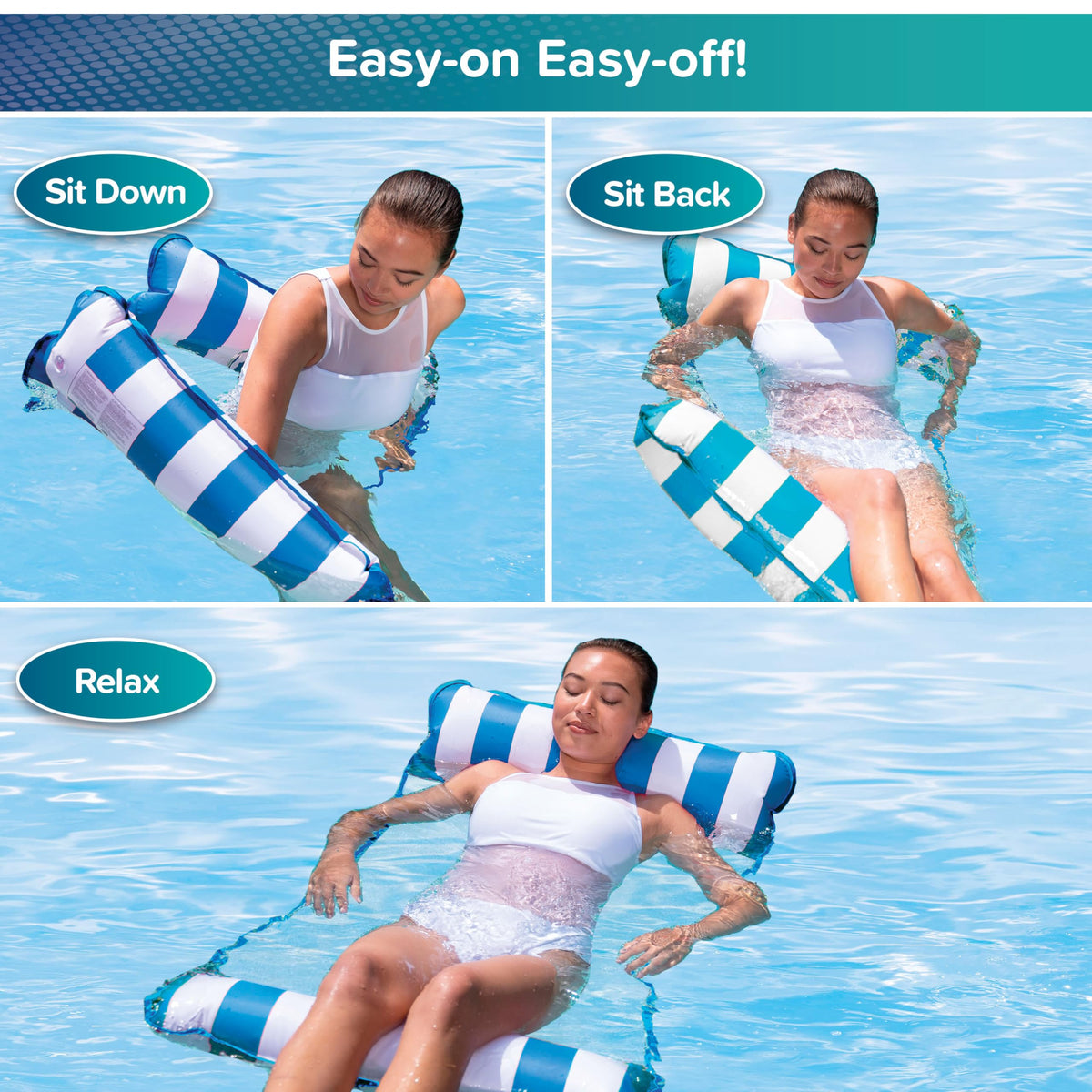 Light Blue, Navy & Burgundy/White Stripe 3-Pack Pool Float R370