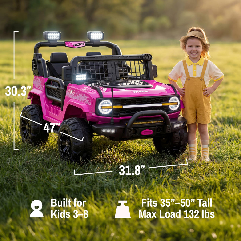 24V 2 Seater Ride On Car with Remote Control, 3 Speed Settings, All-Terrain Tires, LED Lights & Bluetooth Music, Up to 132 lbs, Pink E300985