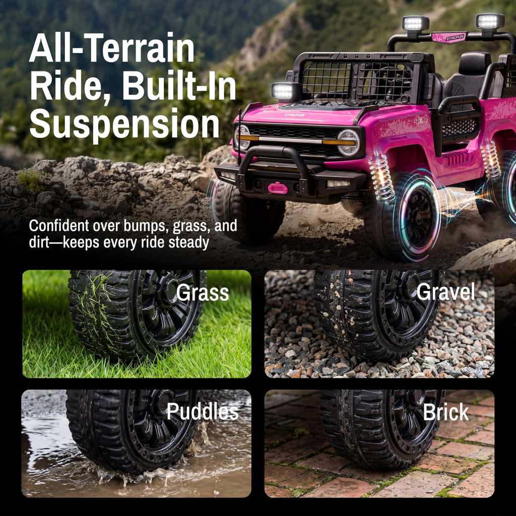 24V 2 Seater Ride On Car with Remote Control, 3 Speed Settings, All-Terrain Tires, LED Lights & Bluetooth Music, Up to 132 lbs, Pink E300985